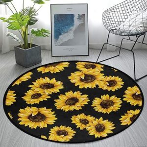 Black Sunflower Circle Rug
